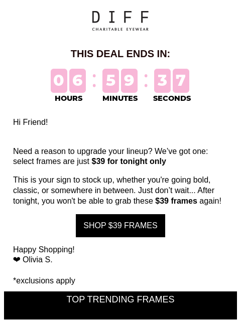 diffeyewear newsletter: Treat Yourself 🫶 $39 Frames Are Here