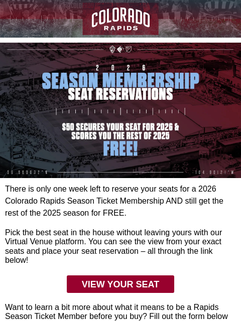thecoloradorapids newsletter: Become a Member for 2026 and get the rest of 2025 ...