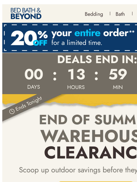 bedbathandbeyond newsletter: ENDS TONIGHT: Up to 60% off ⏳