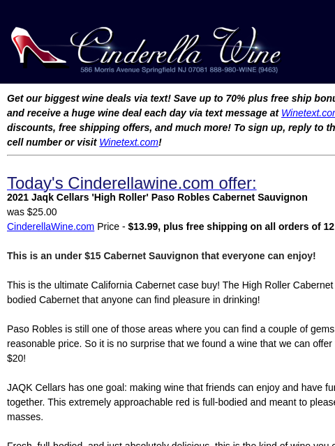 winelibrary newsletter: 2021 Jaqk Cellars 'High Roller' Paso Robles Cabern...