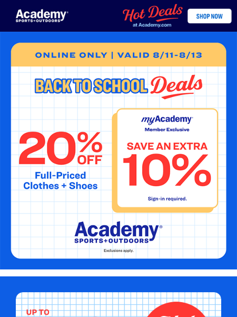 academy newsletter: SAVE NOW: 20% OFF Clothes + Shoes Online