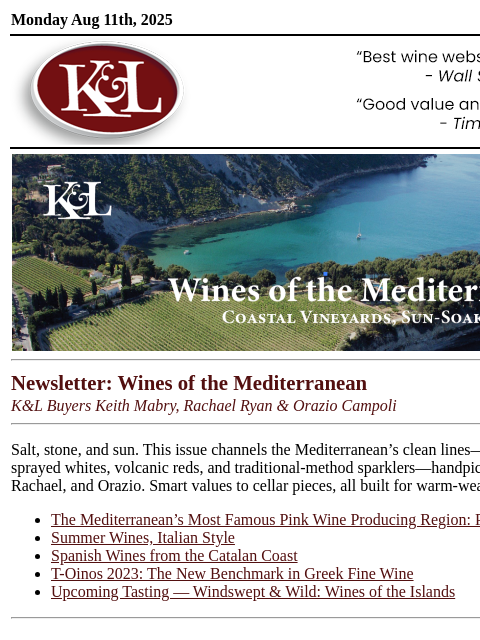 klwines newsletter: Wines of the Mediterranean: Limited Coastal Finds ...