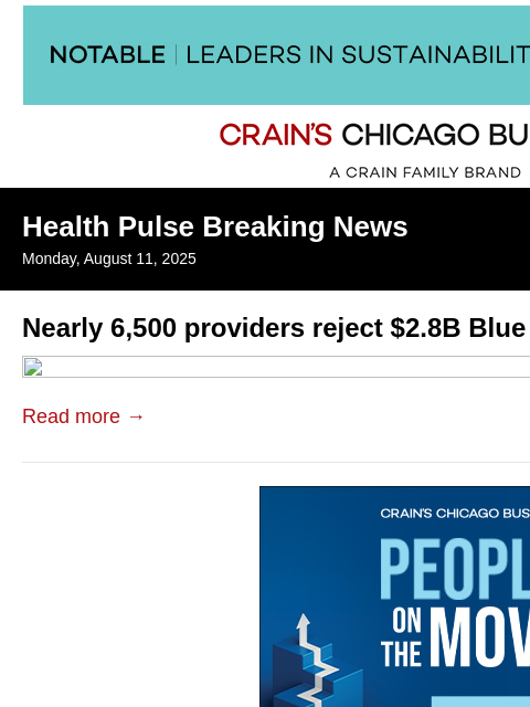 crainalerts newsletter: More providers reject $2.8B Blue Cross deal