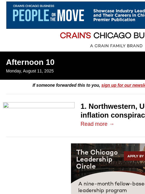 crainalerts newsletter: Universities named in tuition conspiracy lawsuit