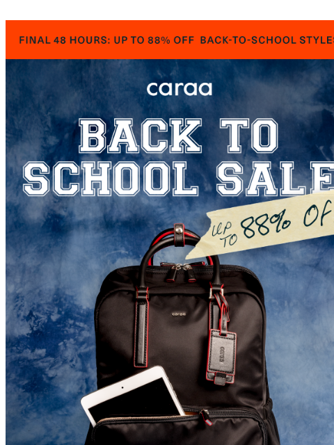 caraa newsletter: Up to 88% off bags built for work, school & screen...