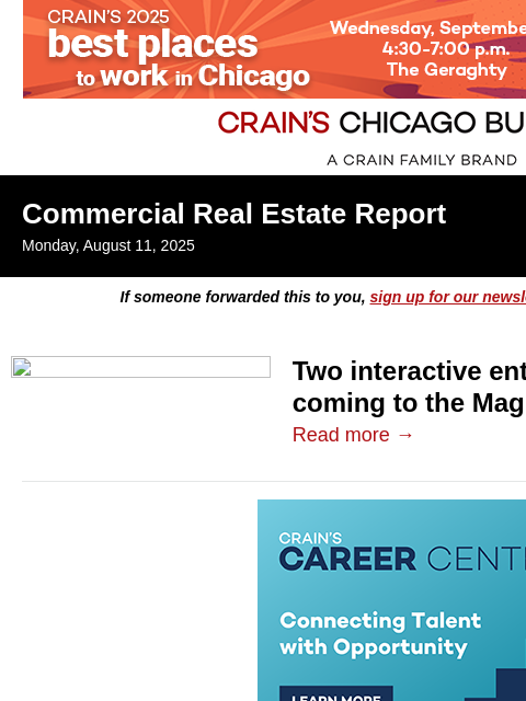 crainalerts newsletter: Mag Mile's new interactive entertainment venues