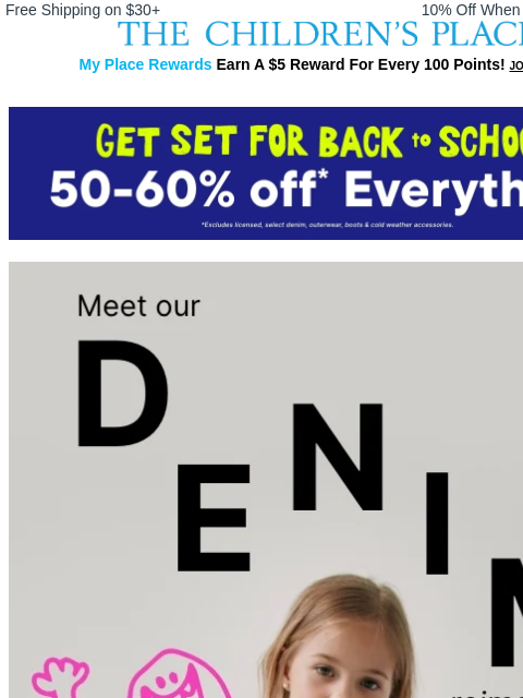 childrensplace newsletter: Up to 50% OFF Back-to-School Denim Deals👖