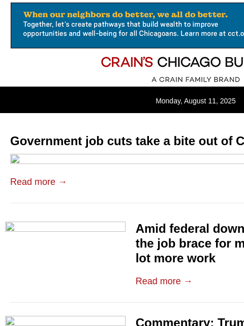 crainalerts newsletter: Federal job cuts ripple through Chicago region