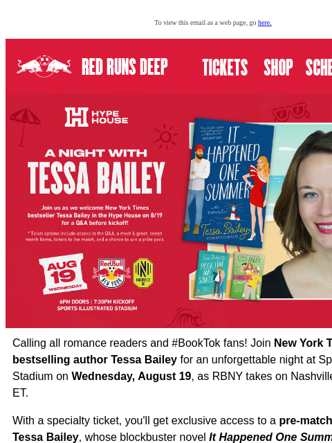 newyorkredbulls newsletter: Red Bull Match + Exclusive Q&A with Tessa Bailey o...