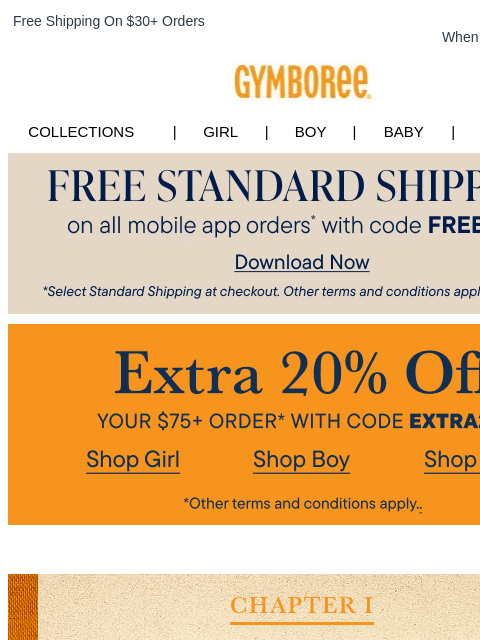 gymboree newsletter: Extra 20% Off Your $75+ Order + Varsity Looks for ...