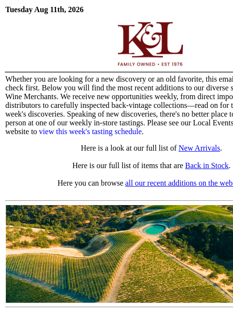 klwines newsletter: The Latest from K&L: New Adds and Back In Stock