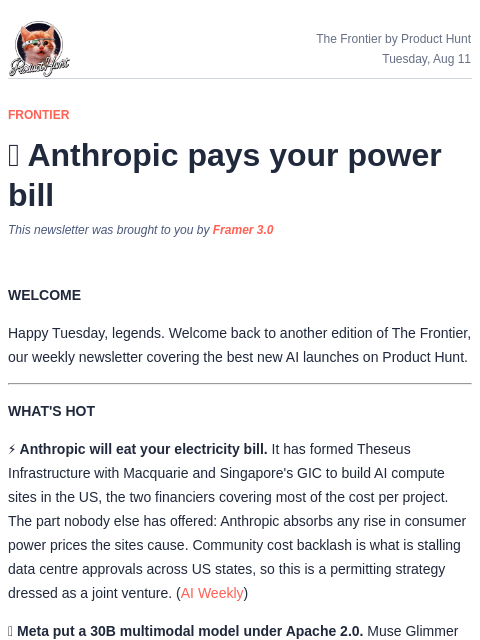 producthunt newsletter: 🧠 Anthropic pays your power bill