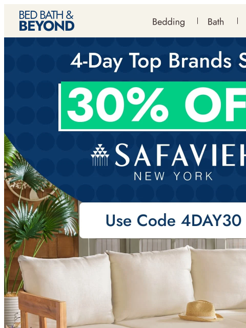 bedbathandbeyond newsletter: Take 30% off bestselling Safavieh