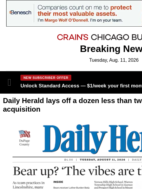 crainalerts newsletter: Daily Herald lays off staffers in wake of Tribune ...