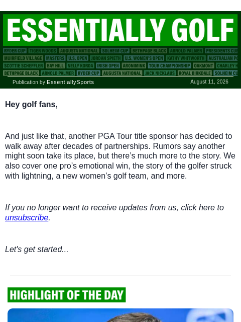 newsbreakexpress newsletter: PGA Tour Loses Sponsor [Again]