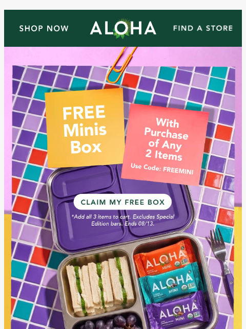aloha newsletter: Lunchbox staples, on us