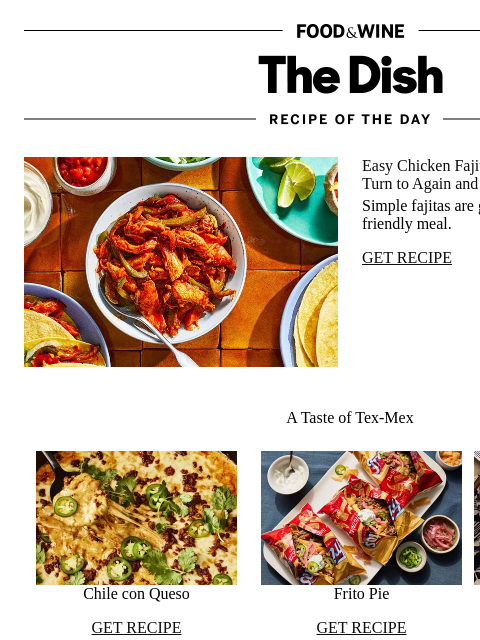 foodandwine newsletter: Easy Chicken Fajitas
