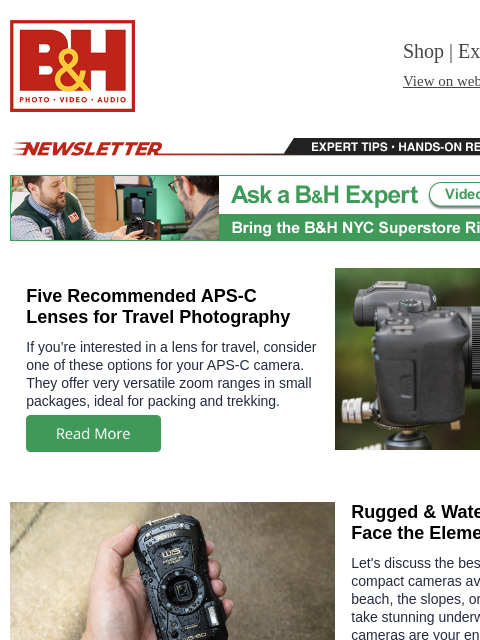 bhphotovideo newsletter: Top Lenses for Travel + Rugged and Waterproof Came...