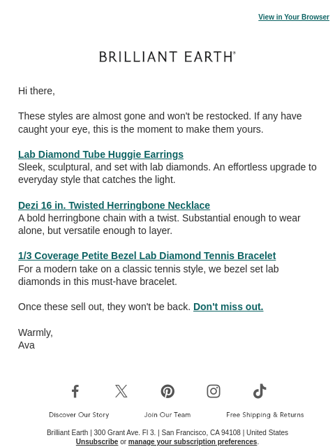 brilliantearth newsletter: LAST CALL on these styles