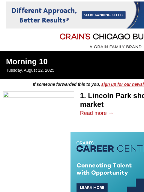 crainalerts newsletter: Lincoln Park shopping center hits market