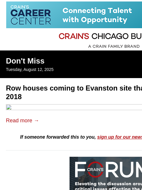 crainalerts newsletter: Row houses coming to long-empty Evanston site