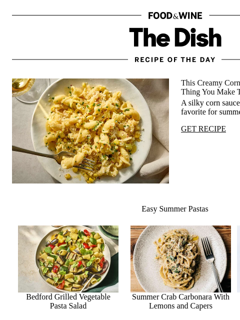 foodandwine newsletter: Creamy Corn Miso Pasta