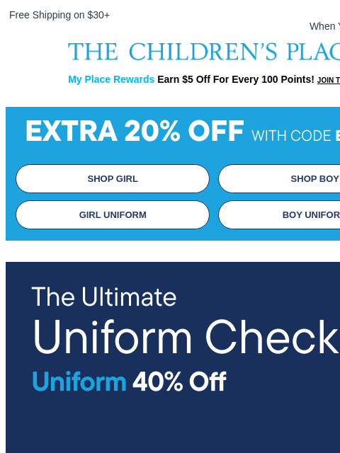 childrensplace newsletter: Extra 20% off  your Entire order? Say less 👀