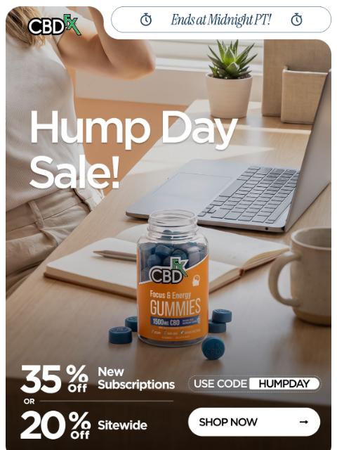 cbdfx newsletter: Hump Day Sale: up to 35% OFF CBD & THC faves!