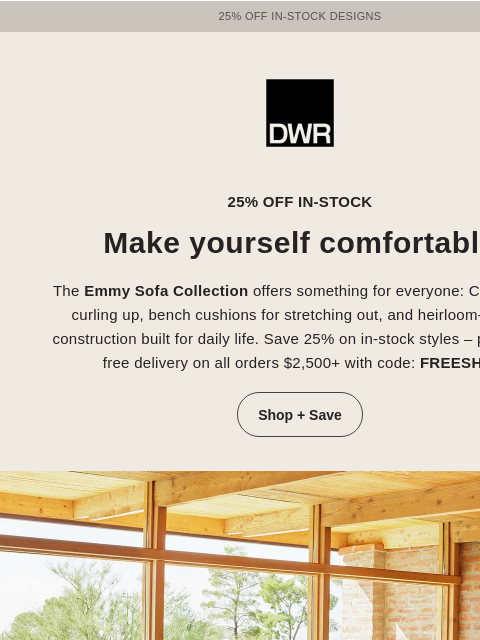 dwr newsletter: Lounge report: 25% off in-stock sofas + more