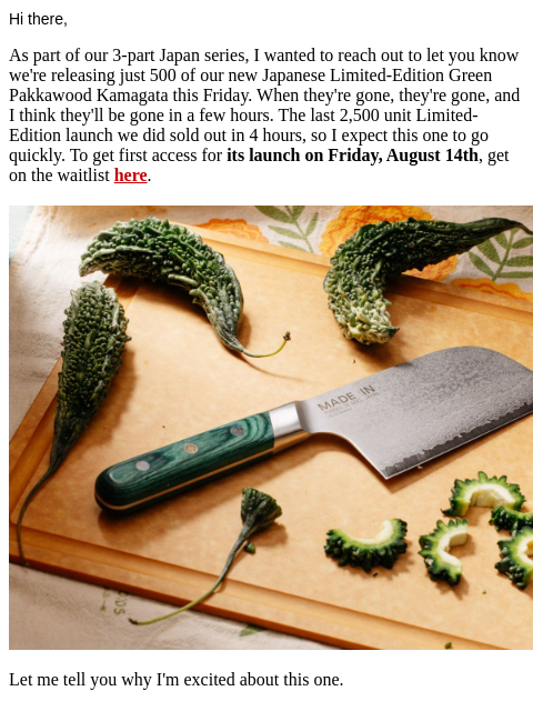 madeincookware newsletter: Japan Ep 3: Our most limited knife release of the ...