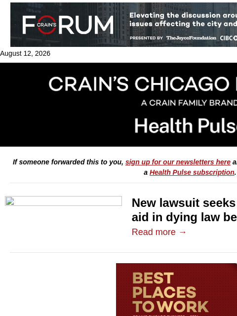 crainalerts newsletter: Illinois' aid in dying law faces religious challen...