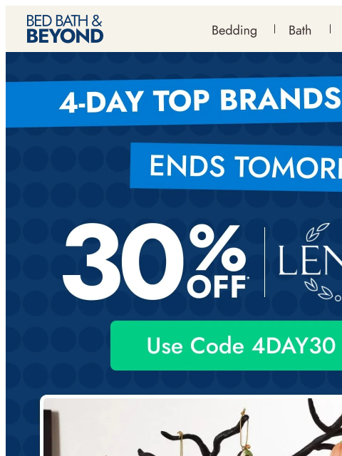 bedbathandbeyond newsletter: Set the table with 30% off Lenox
