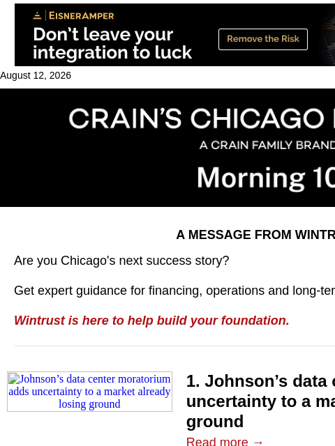crainalerts newsletter: Data center moratorium muddies the waters