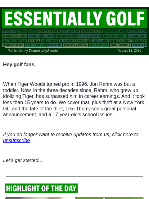newsbreakexpress newsletter: Rahm Beats Woods Where Least Expected