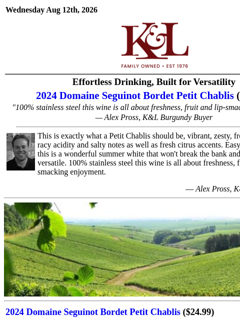klwines newsletter: Real Chablis Character for Under $25