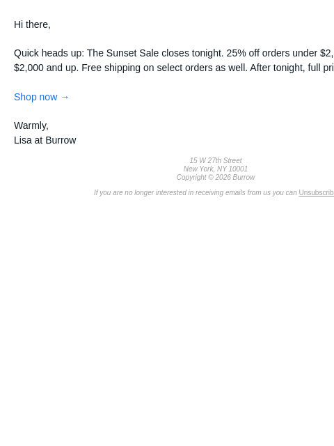 burrow newsletter: The Sunset Sale ends tonight