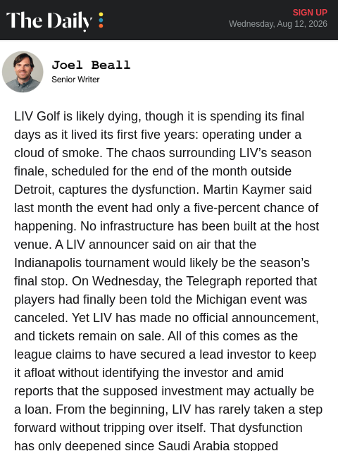 golfdigest newsletter: More LIV Golf Drama