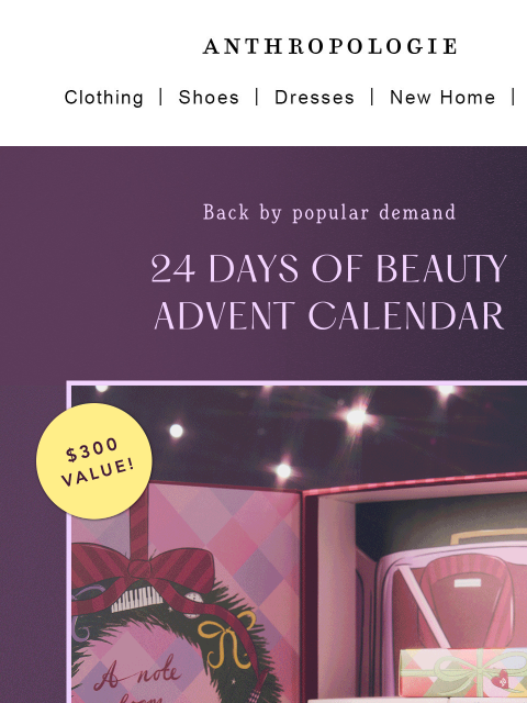 anthropologie newsletter: Exclusive: Beauty Advent Calendar is BACK