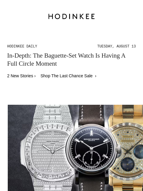 Today on Hodinkee... In-Depth: The Baguette-Set Watch Is Having A Full Circle Moment | Hodinkee Daily – Tuesday, August 13 | In-Depth: The Baguette-Set Watch Is Having A Full Circle Moment 2 New