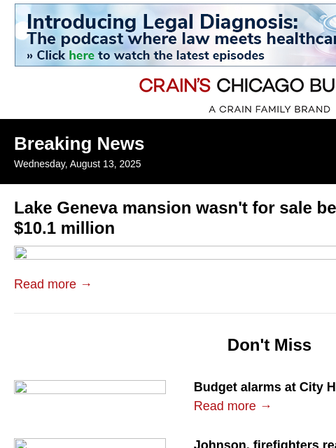 crainalerts newsletter: Lake Geneva mansion sold for $10.1M