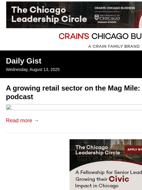 crainalerts newsletter: A growing retail sector on the Mag Mile: Crain's D...