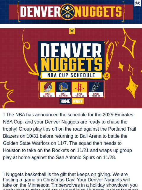 thedenvernuggets newsletter: Group Stage is Set for the NBA Cup
