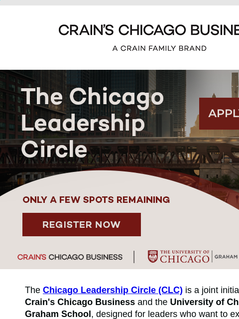 crainliveevents newsletter: Applications Close Friday