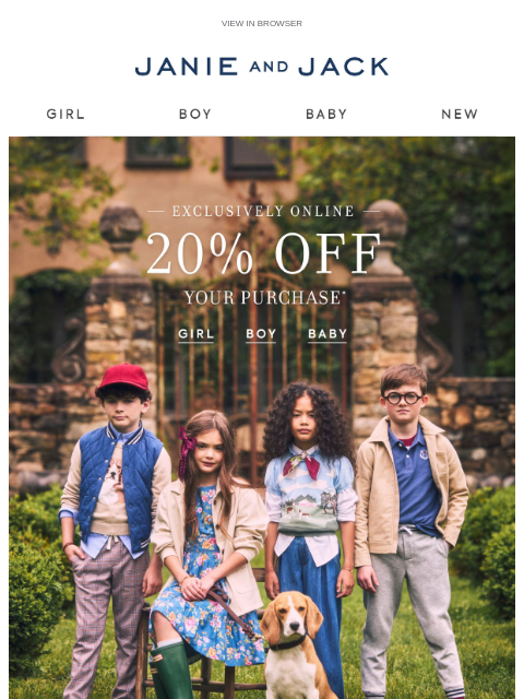 janieandjack newsletter: Exclusively online: 20% off sitewide
