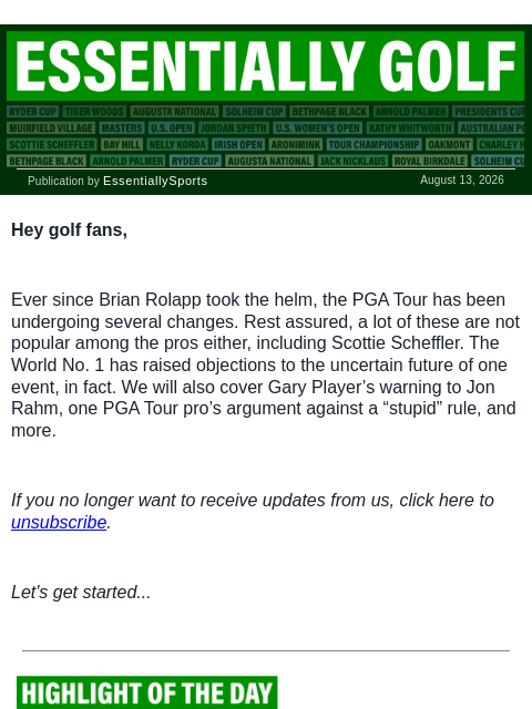 newsbreakexpress newsletter: Scottie Unhappy with Tour’s Decision