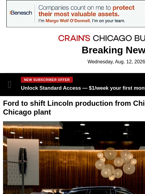 crainalerts newsletter: Ford to shift Lincoln production from China, poten...