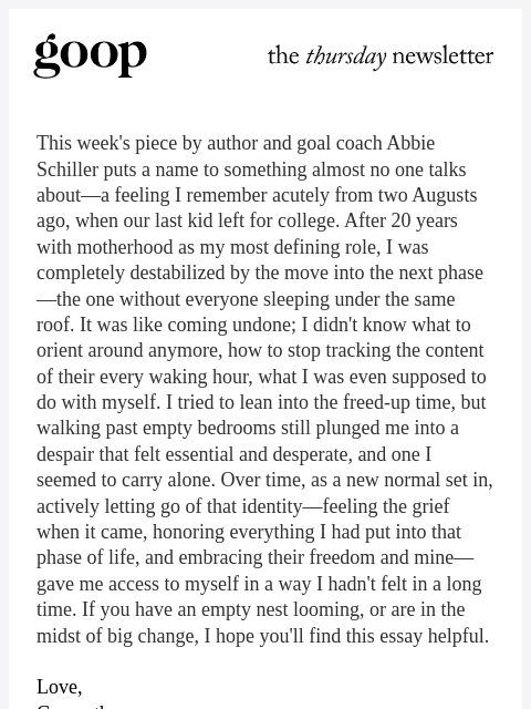 goop newsletter: the Thursday newsletter