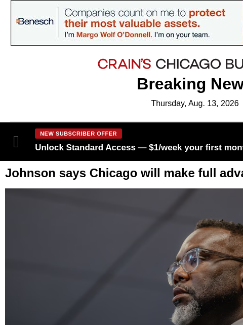 crainalerts newsletter: Johnson commits to full advance pension payment