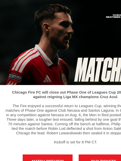 chicagofirefc newsletter: TONIGHT: Chicago Fire vs Cruz Azul