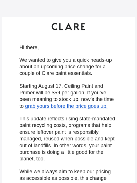 clare newsletter: A quick heads-up from Clare.